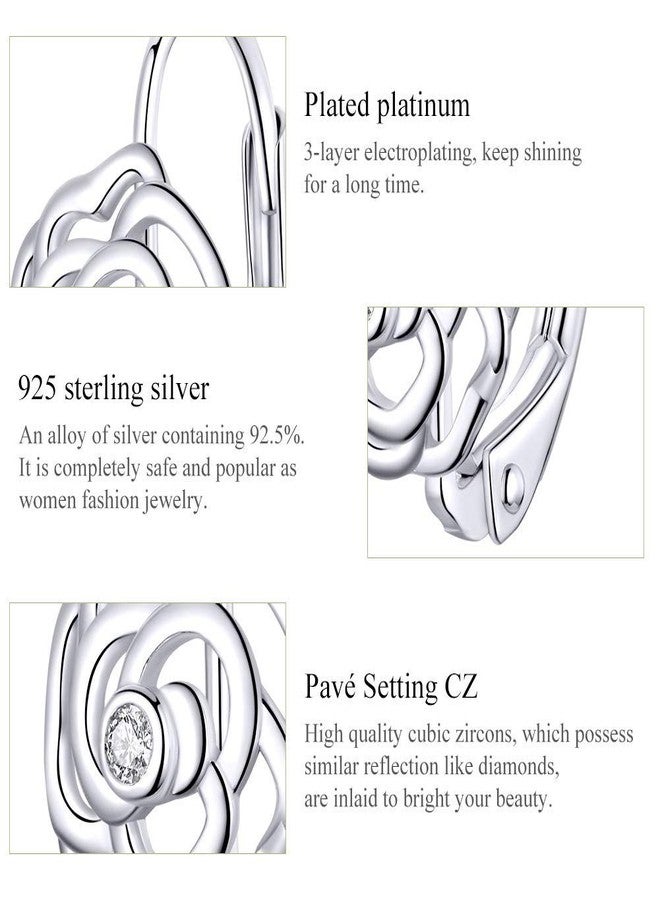 Izpack Fashion Rose Flower Sterling Silver CZ Filigree Small Hoop Earrings for Women Minimalist Sleeper Cartilage Tiny Leverback Studs Huggie Hinged Hoops Birthday Gifts Cute Jewelry - Image 5